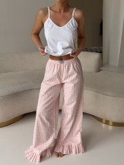 Піжама REMI з натуральної тканини з рюшами з принтом рожева клітинка , фото 5