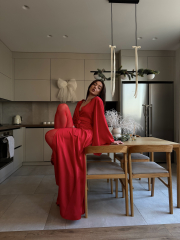 Сатиновий халат Maxi в червоному кольорі, фото 7