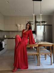 Сатиновий халат Maxi в червоному кольорі, фото 6