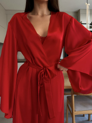 Сатиновий халат Maxi в червоному кольорі, фото 2