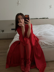 Сатиновий халат Maxi в червоному кольорі, фото 4