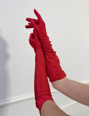 Рукавички атласні в червоному кольорі, фото 1