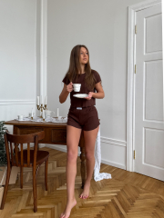 Піжама з натуральної тканини Susan в коричневому кольорі, фото 5