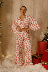 Піжама REMI новорічна з рюшами з принтом сніжинки на білому фоні , фото 2