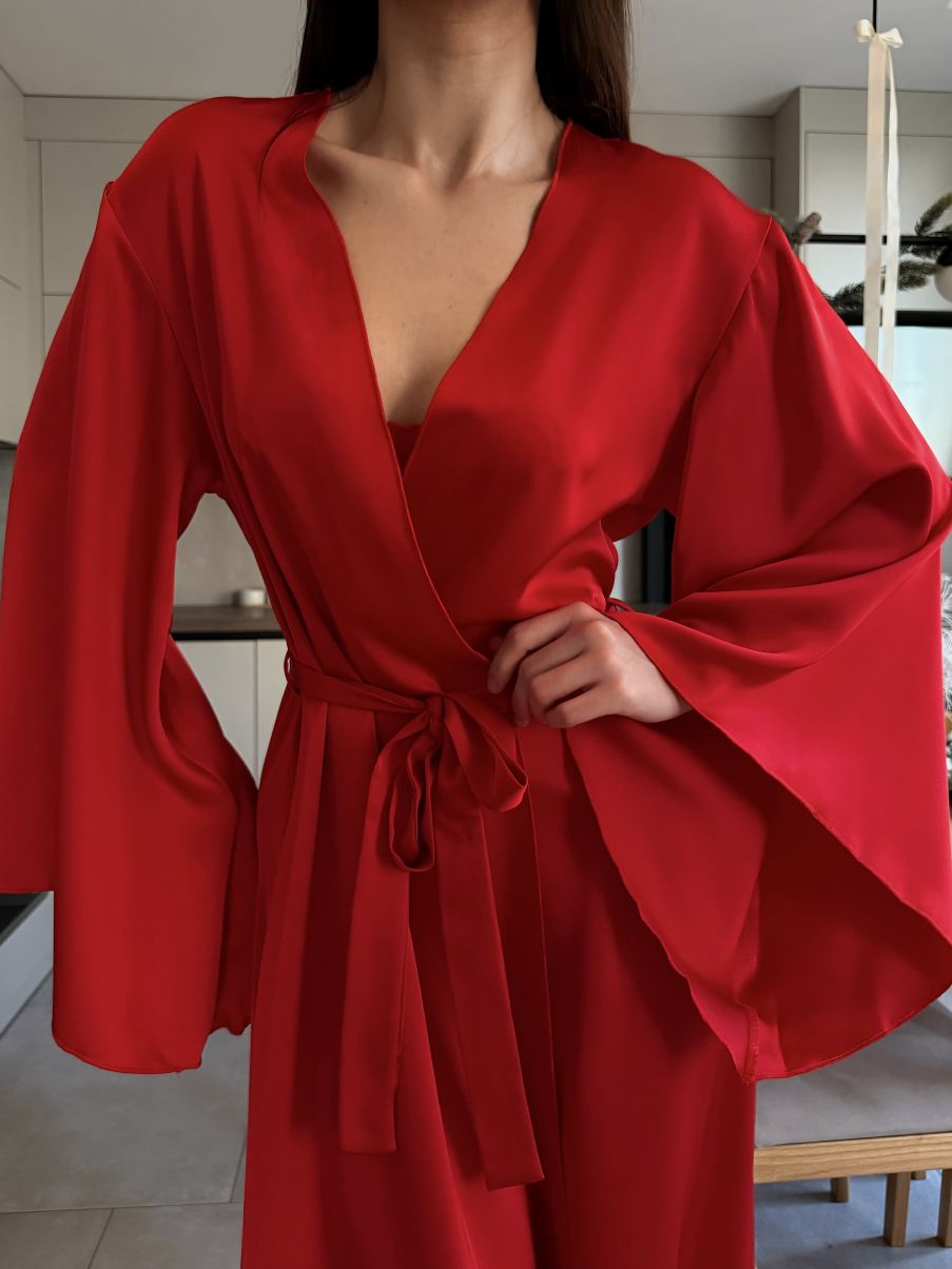 Сатиновий халат Maxi в червоному кольорі, фото 17