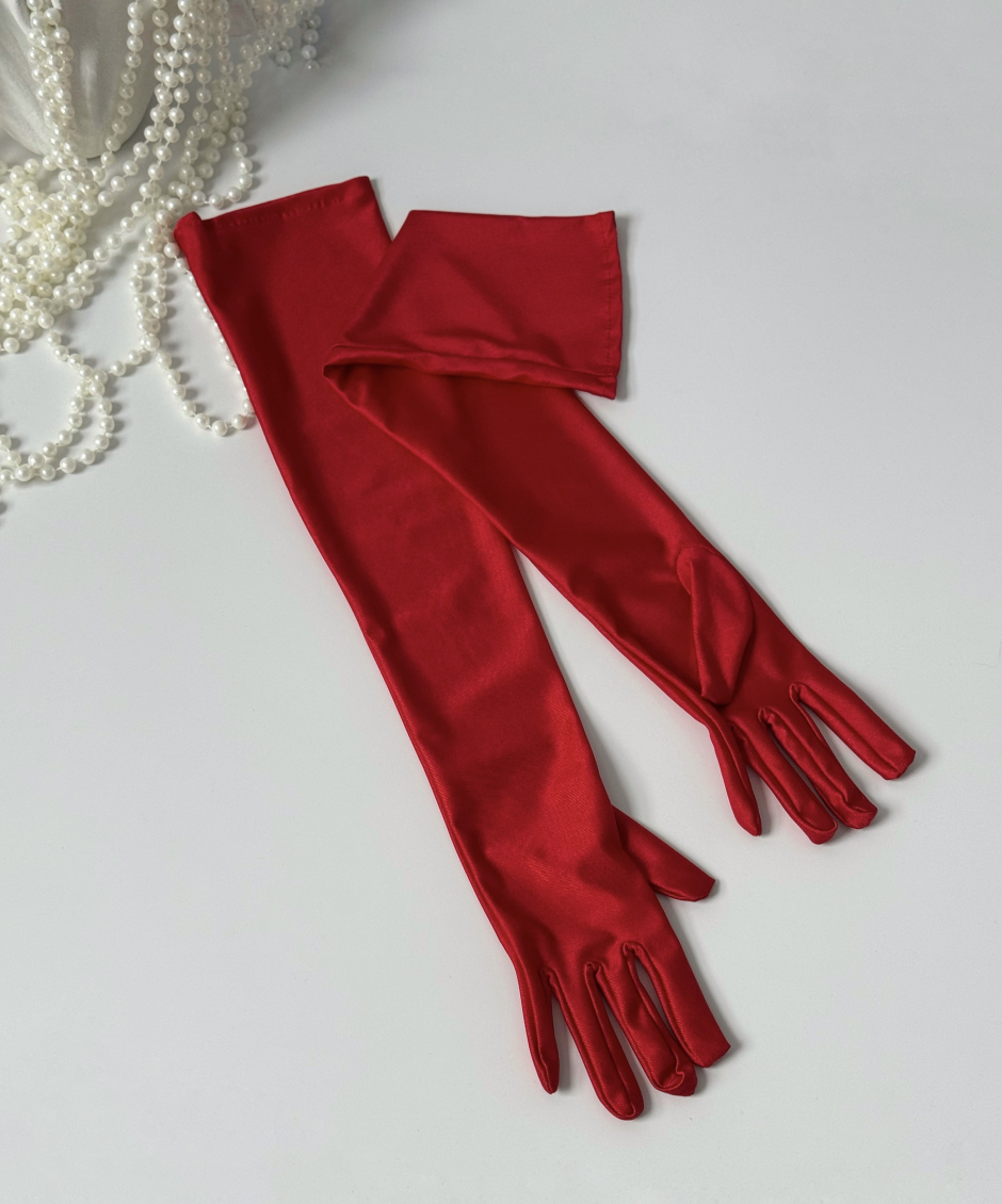 Рукавички атласні в червоному кольорі, фото 14
