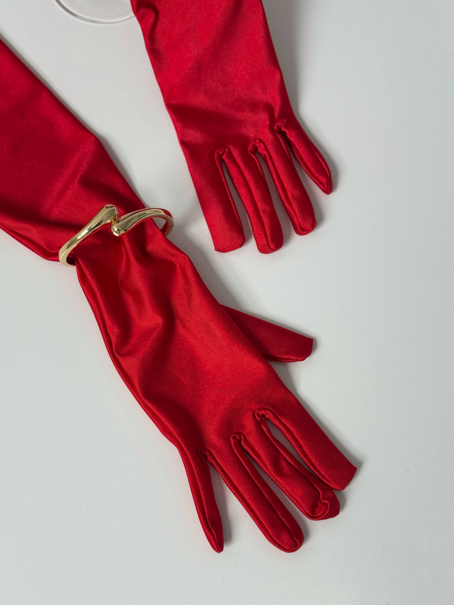 Рукавички атласні в червоному кольорі, фото 13