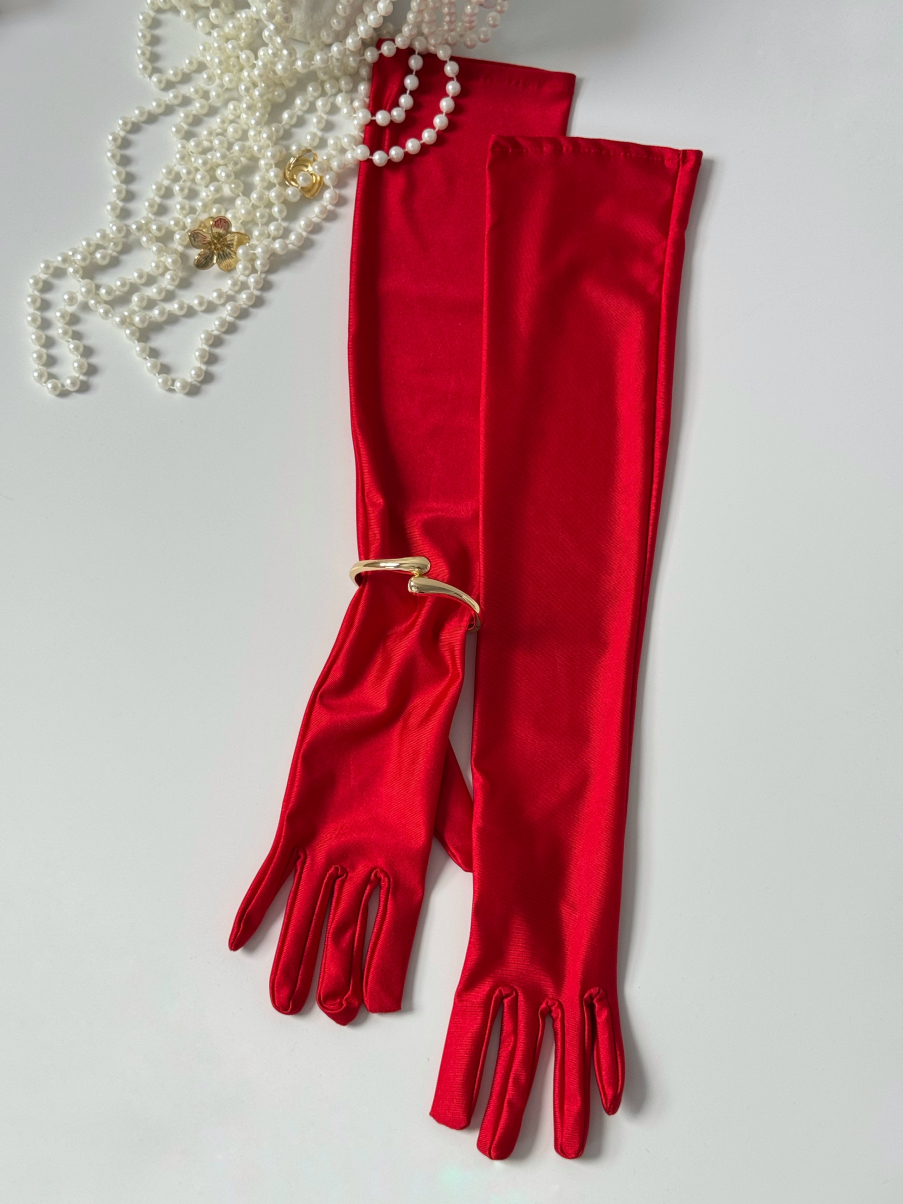 Рукавички атласні в червоному кольорі, фото 11