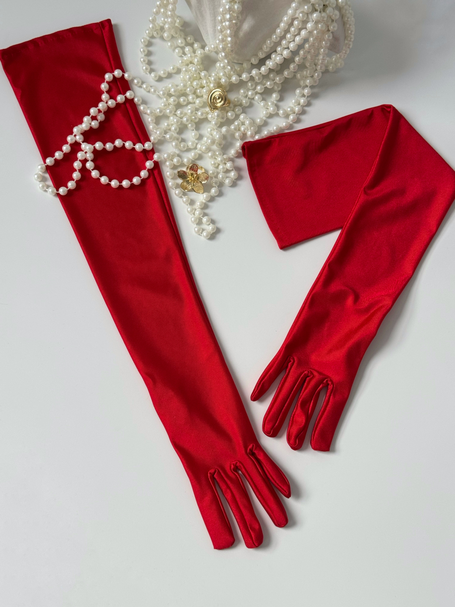 Рукавички атласні в червоному кольорі, фото 12