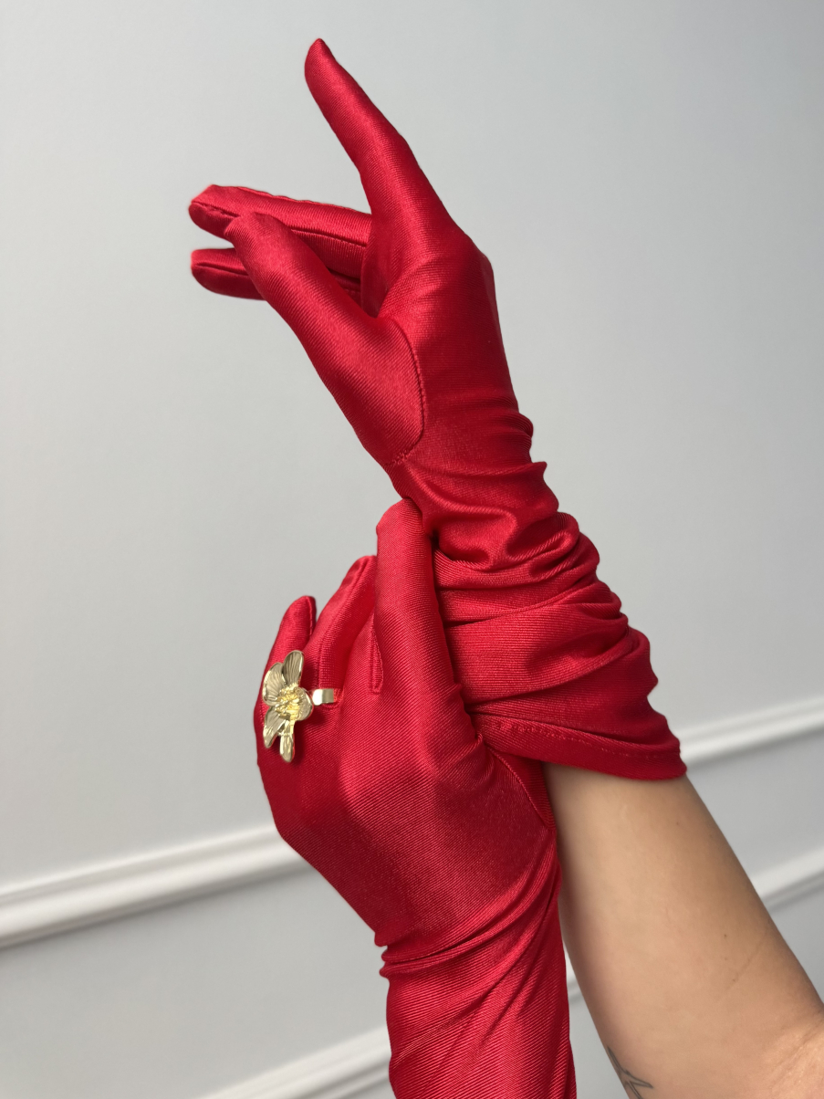 Рукавички атласні в червоному кольорі, фото 9