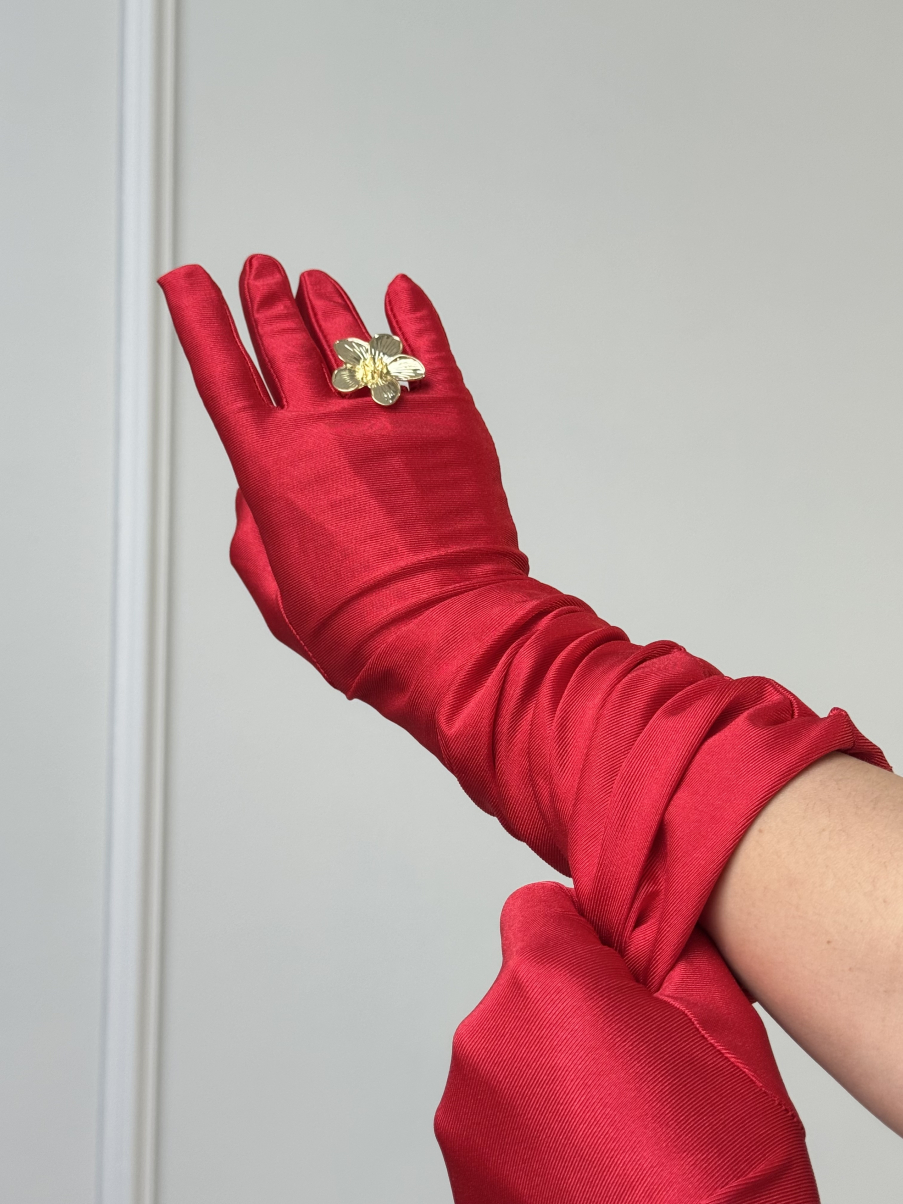 Рукавички атласні в червоному кольорі, фото 10
