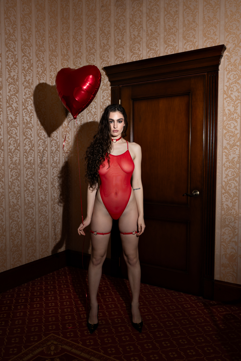 Боді з еластичної сітки HEART в червоному кольорі, фото 8