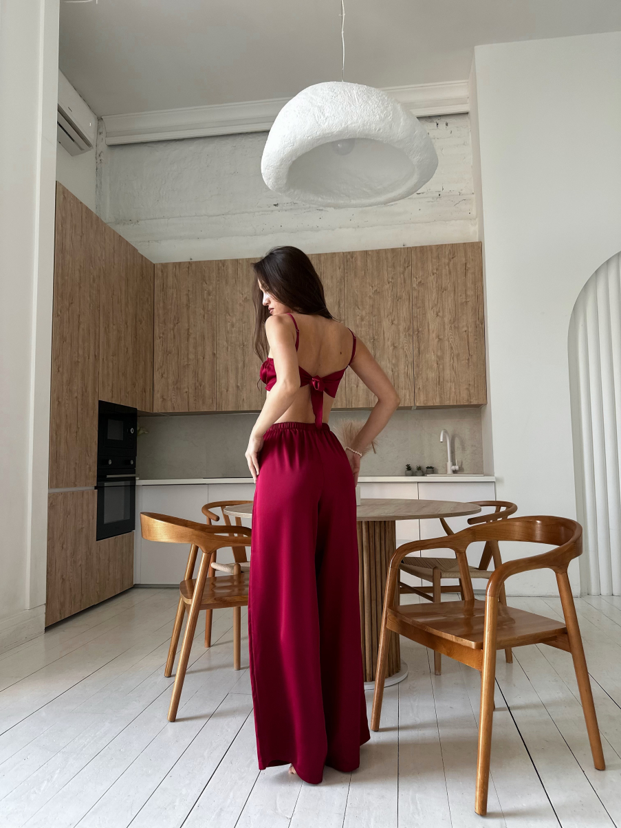 Сатиновий костюм AVERY в бордовому кольорі , фото 13