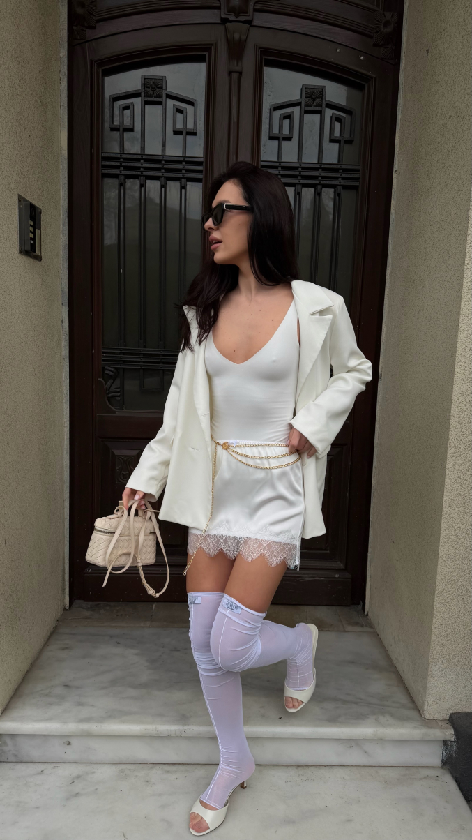 Сатинова спідниця ROSIE в теплому білому кольорі , фото 10