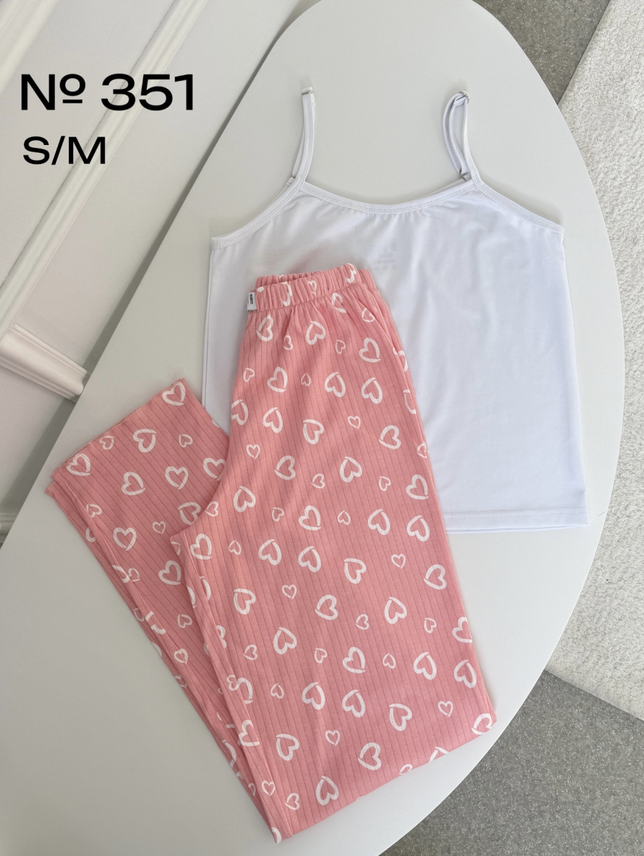 Піжама з натуральної тканини з рожевими штанами розмір S-M 351, фото 1