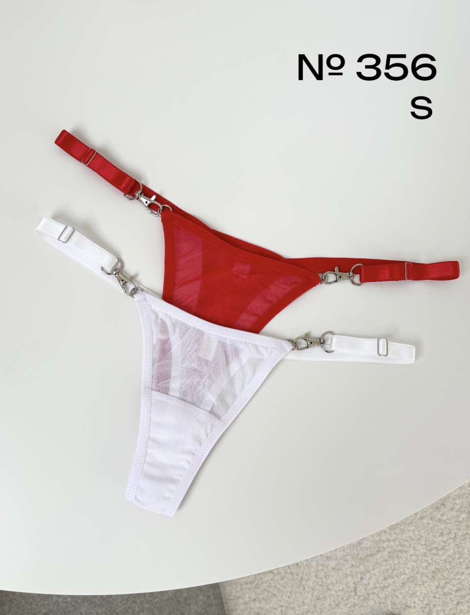 Набір трусиків з карабінами в розмірі S білі та червоні 356, фото 1