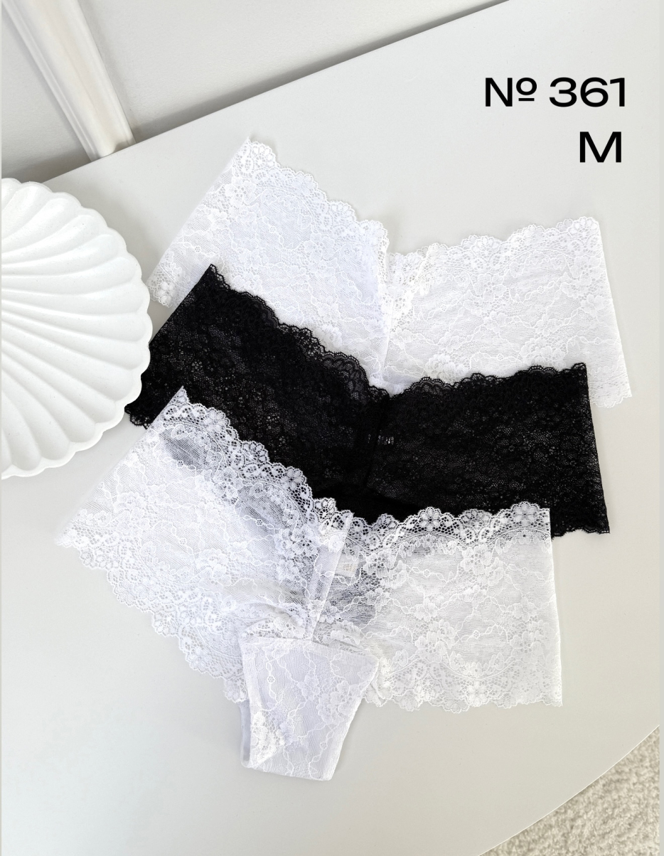 Набір мереживних трусиків в розмірі М білі чорні білі 361, фото 1