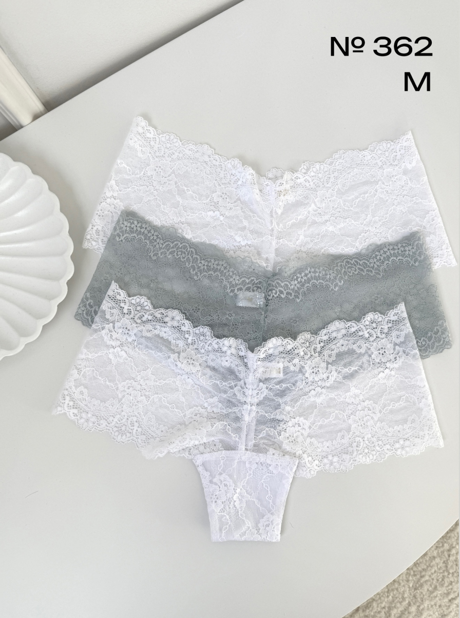 Набір мереживних трусиків в розмірі М білі сірі білі 362, фото 1