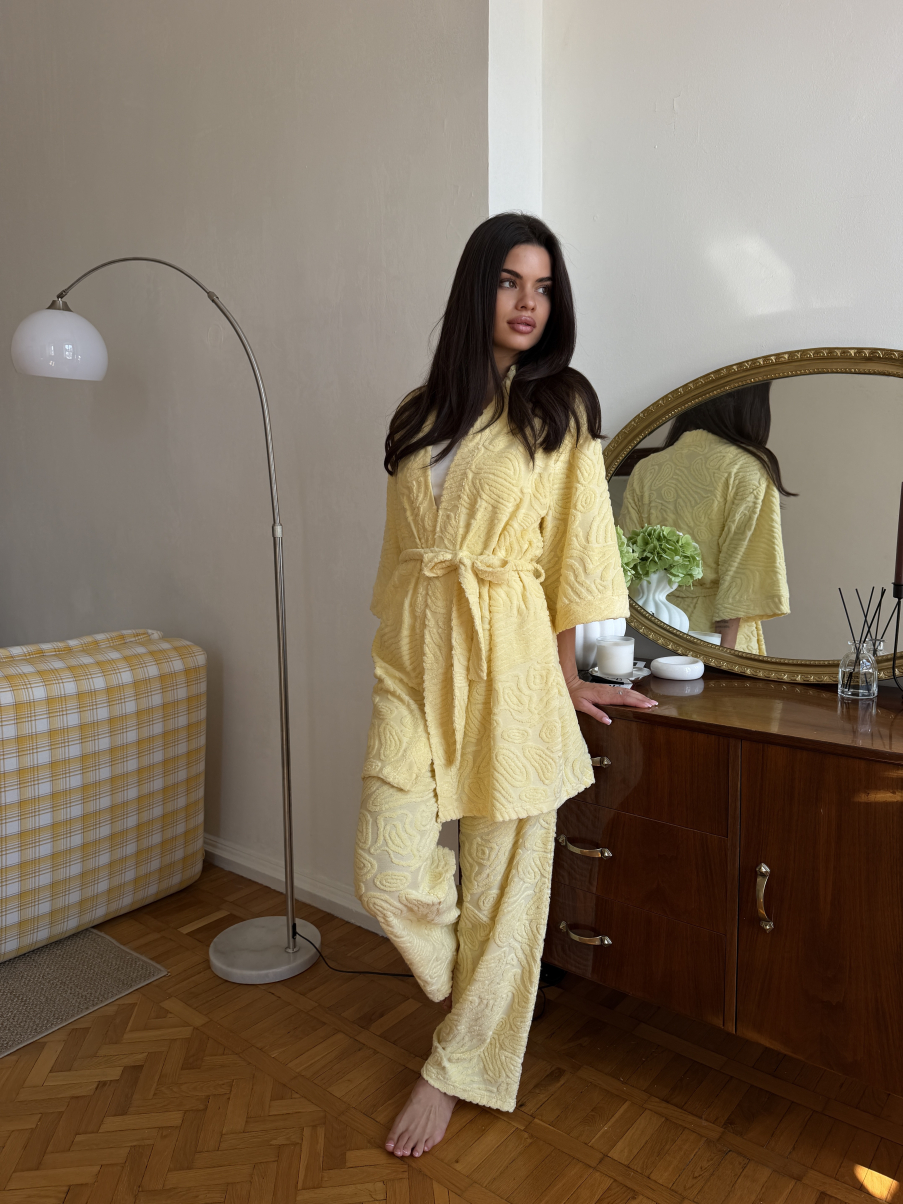 Махровий набір з фактурної натуральної тканини Monroe в жовтому кольорі , фото 15