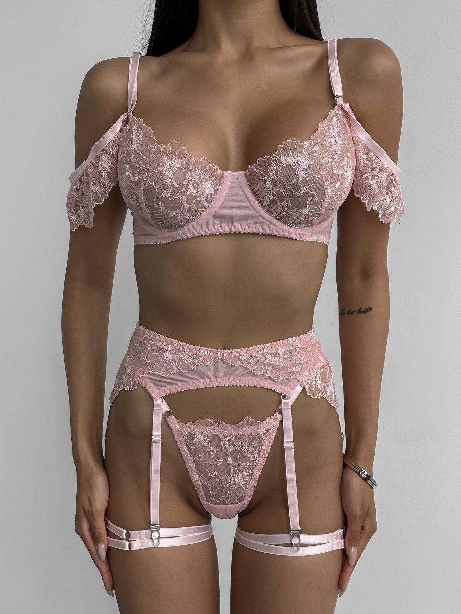 Комплект білизни Charlotte в рожевому кольорі з поясом 70AA S, пояс XS №52, фото 1