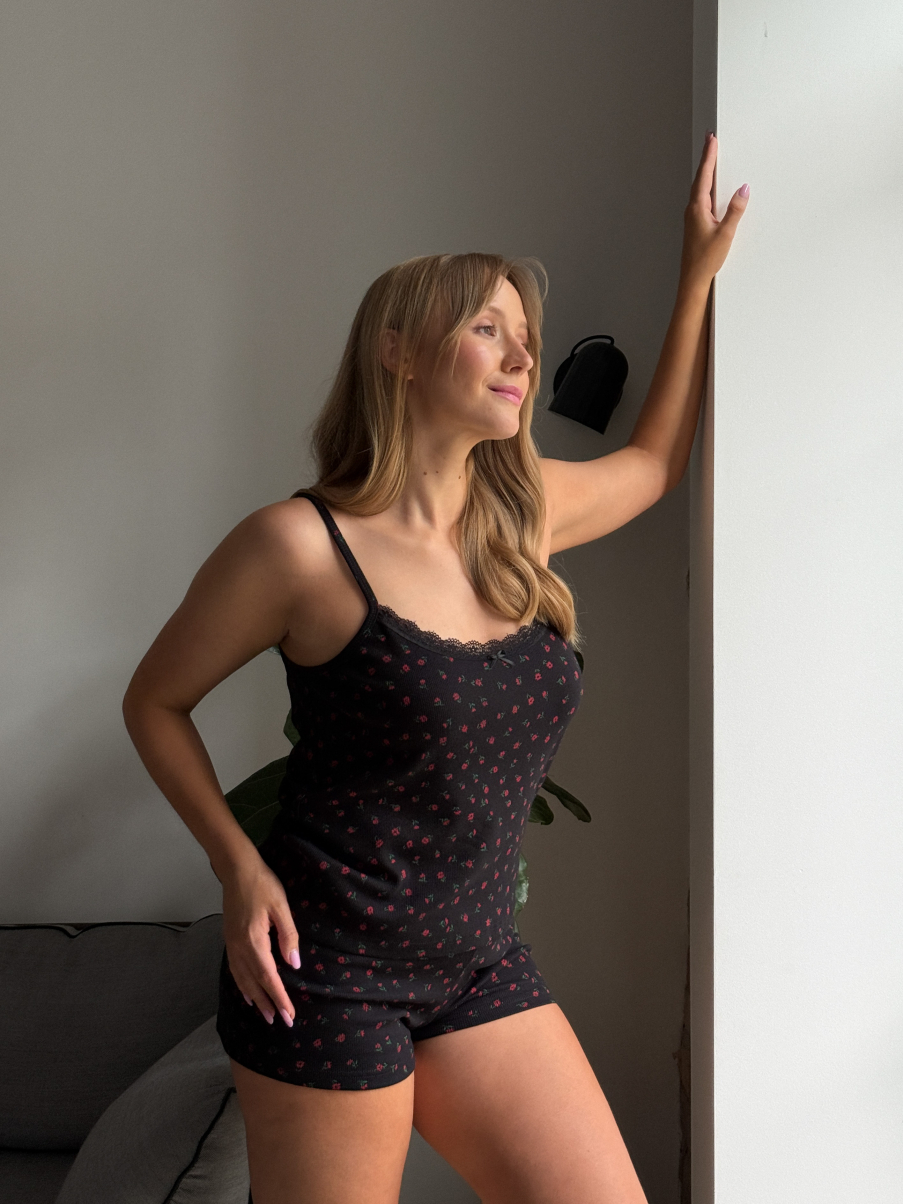 Піжама Rori чорна з квітами розмір L №318, фото 1