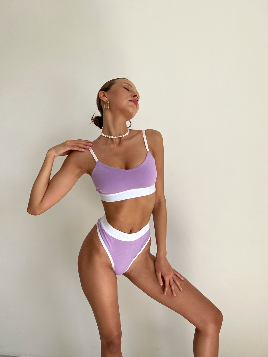 Лавандовий бавовняний комплект топ та стрінги , фото 1