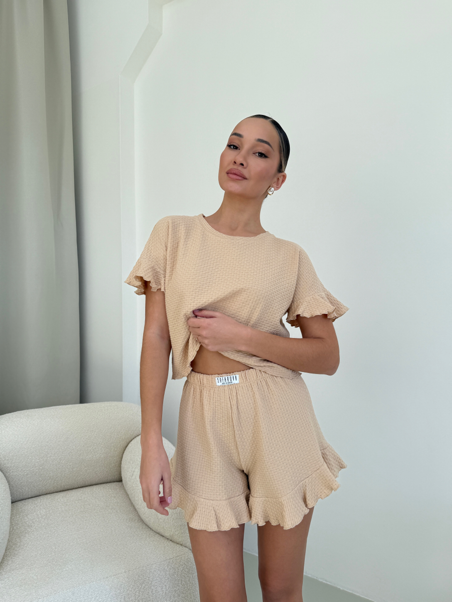 Піжама з натуральної тканини в бежевому кольорі Lola розмір S-M №261 , фото 1