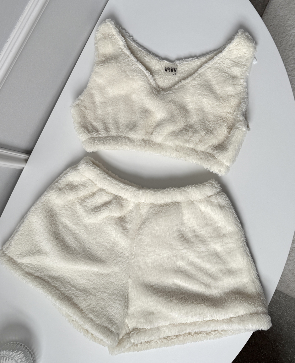 Піжама в молочному кольорі Teddy укорочена топ XS шорти S-M №255, фото 1