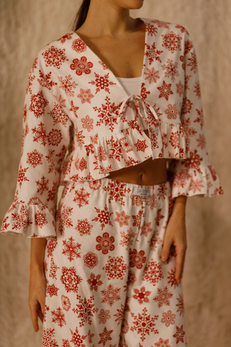 Піжама REMI новорічна з рюшами з принтом сніжинки на білому фоні , фото 13